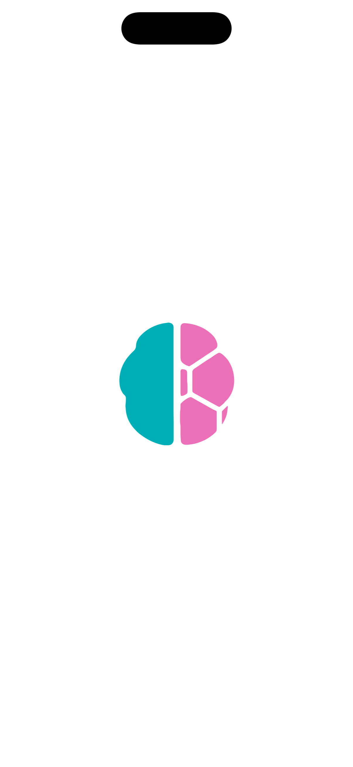 Neuro app launch screen with the teal and pink brain logo